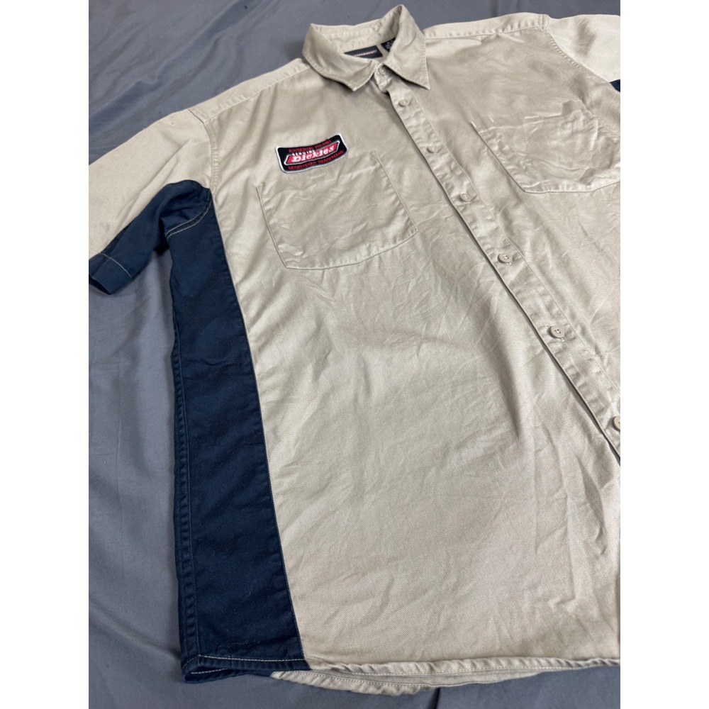Dickies Mens XL Khaki Navy Two Tone Short Sleeve Work Shirt Cotton Button Up - Picture 10 of 15